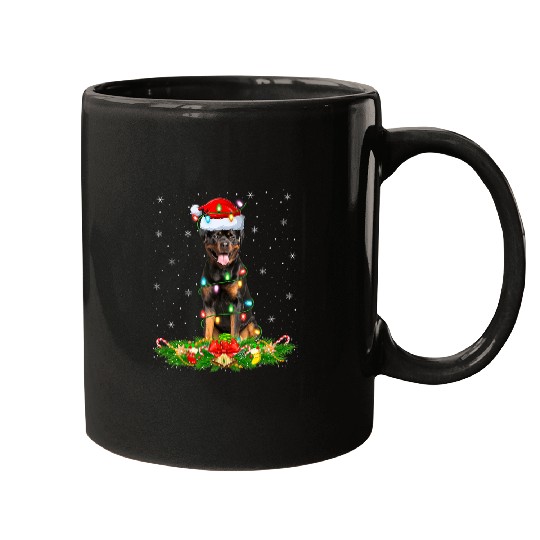 Dog Rottweiler Lover Lights xmass Santa Rottweiler Christmas Mugs