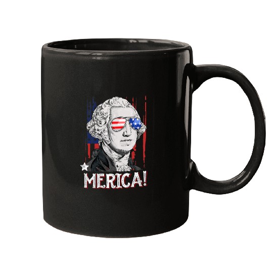George Washington 4th Of July Merica Men USA American Flag Mugs