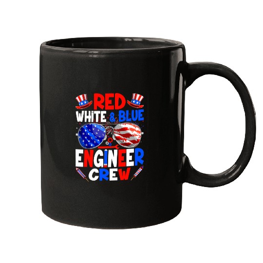 Funny 4th Of July Red White Blue Engineer Retro Men Women Mugs