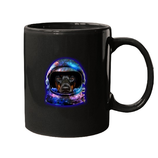 Dog Doberman in Space Galaxy Astronaut Helmet Dog Mugs