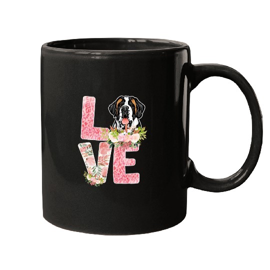 Dog Saint Bernard Love My Saint Bernard Dog Lovers Floral Gift Mugs