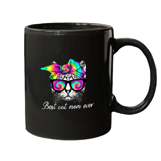 Cute Cat Face Tie Dye Sunglasses Cat Mom Lover Mothers Day Mugs