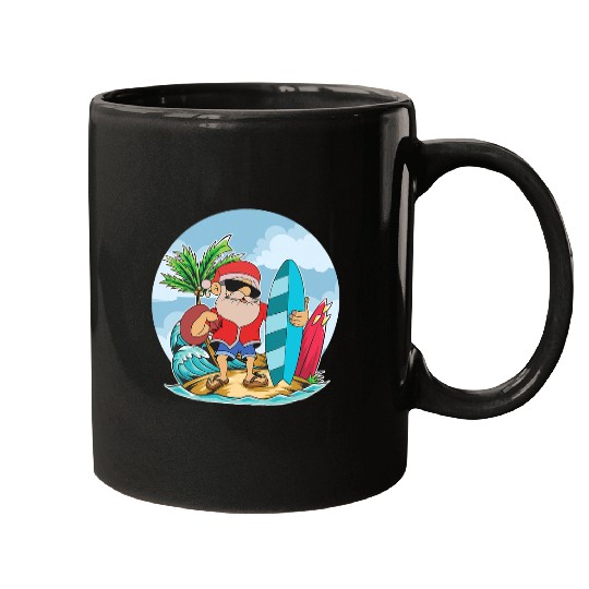 Surf Life Funny Santa Claus Surfing Summer Hawaiian Christmas In July Mugs