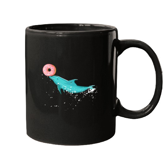 Dolphin with a donut art Marine life food ocean pun Mugs