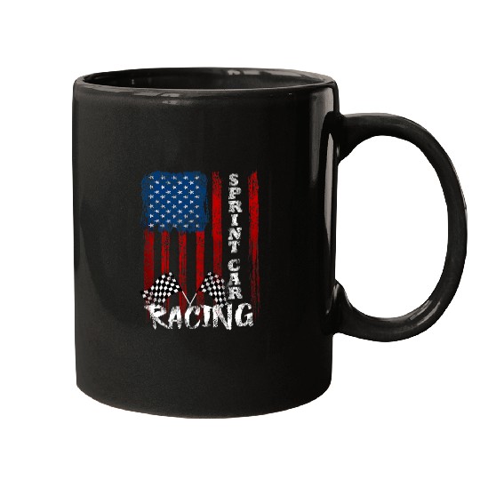 4th Of July American Flag Race Lovers Sprint Car Racing Mugs