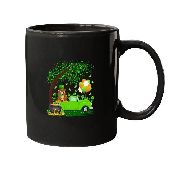 Funny Bear Funny Green Truck Shamrock Leaf Bear St Patricks Day Cute Bears Mugs