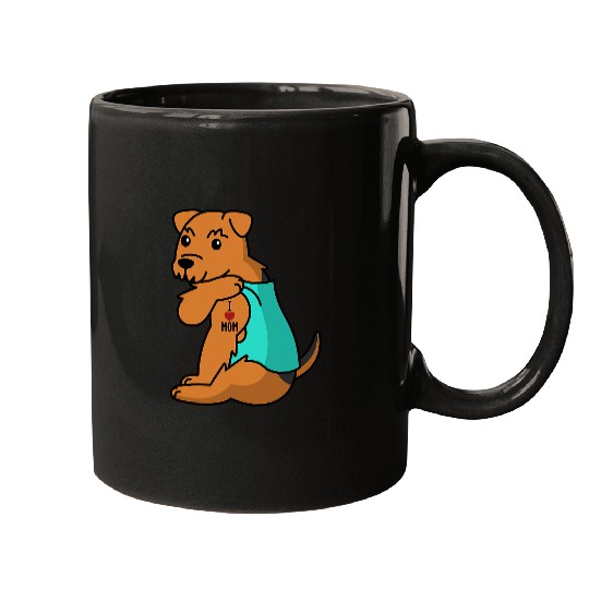 Dog Airedale Terrier I Love Mom Tattoo Airedale Terrier Mother Dog Mugs