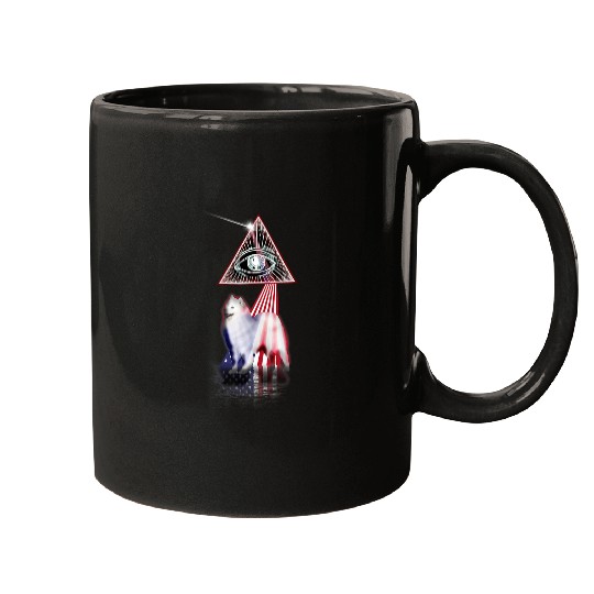 Dog Samoyed vintages Retro Prism US Flag Samoyed Mugs