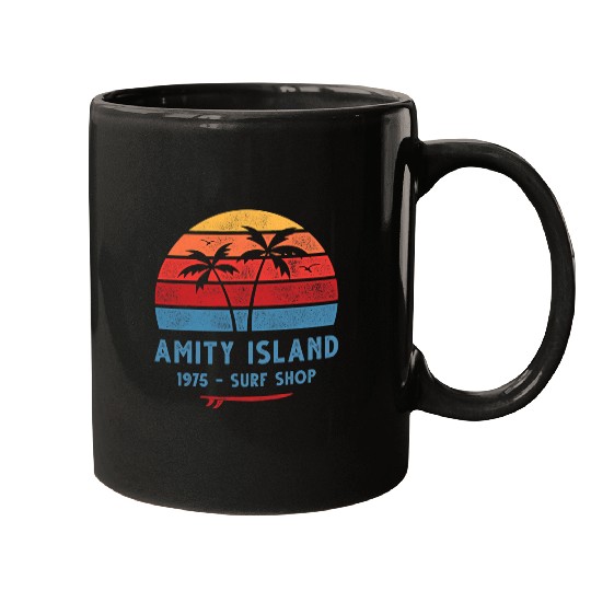 Surf Life Amity Island Surfing 1975 Surf Shop Sunset Surfing Vintage Mugs