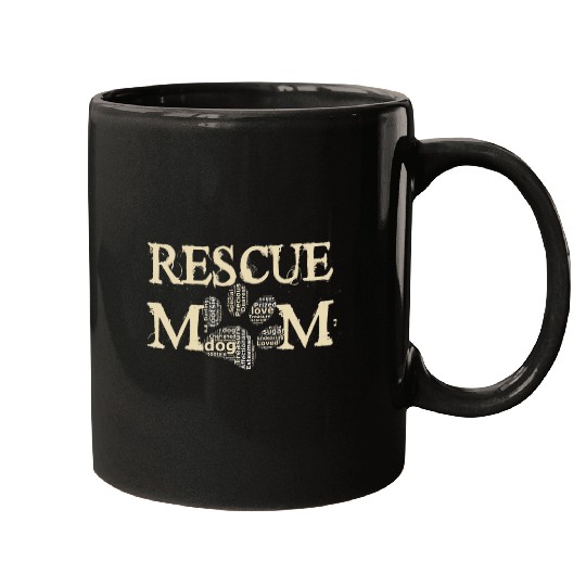 Dog Rescue Mom Paw Word Art Cloud Mugs