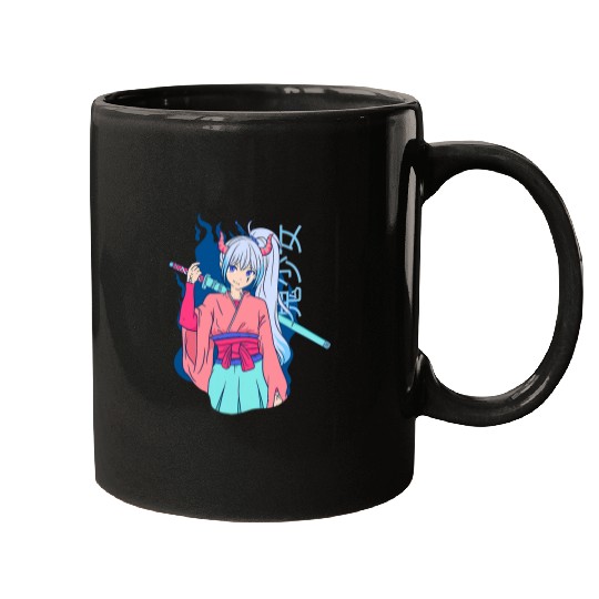 Anime Girls Horns swords Fighter Katana Warrior Otaku Mugs