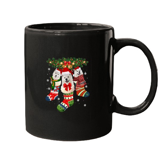 Dog Samoyed Three Samoyed In Sock Christmas Santa xmass Dog Mugs