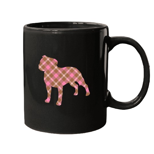 Dog Staffordshire Pit Bull Terrier Plaid Dog Silhouette Mugs