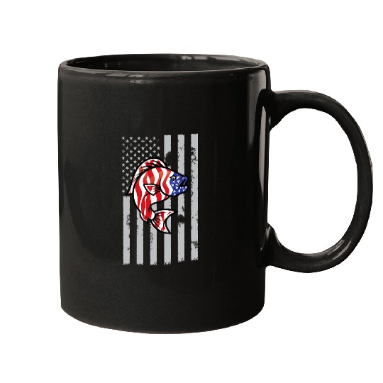 Fishing US American Flag Bass Fish Fisherman 4th Of July 2 Fisher Mugs