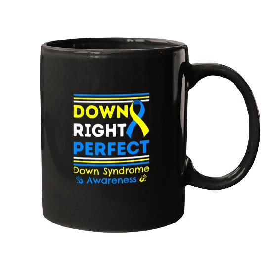 Down Right Perfect Blue Yellow Ribbon T21 Down Syndromes Mugs
