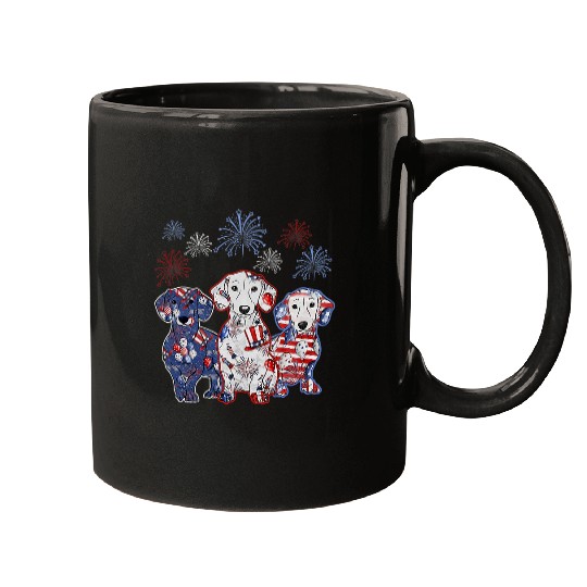 Love Dog Firework Sunglasses America Dog 4th of July Mugs
