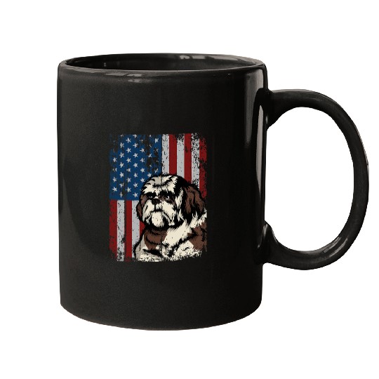 Shih Tzu American Flag Patriotic Shih Tzu Owner Gift Mugs