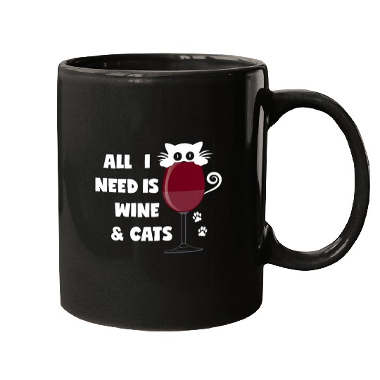 Cats and Wines All I Need Paw Prints Mugs