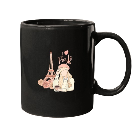 I Love Paris Eiffel Tower Traveler Girl Mugs
