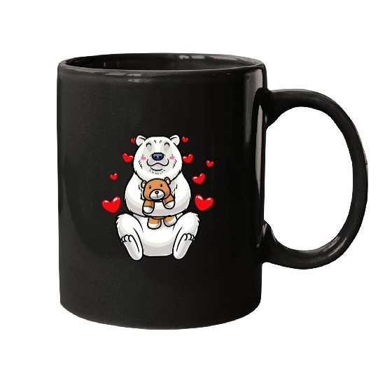 Funny Bear Kawaii White Polar Bear Stuffed Animal With Hearts Ice Cute Bears Mugs