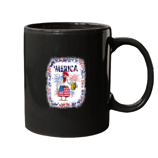 Chicken Lover Merica Funny Chicken with beer USA Flag 4th of July Mugs