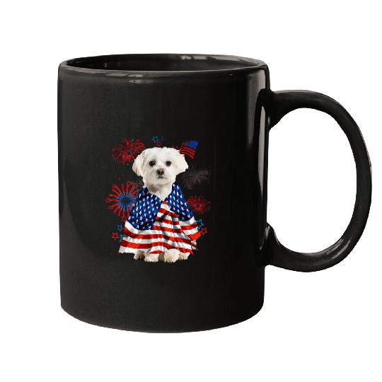 Dog Maltese American USA Flag 4th of July Dog Lover Mugs