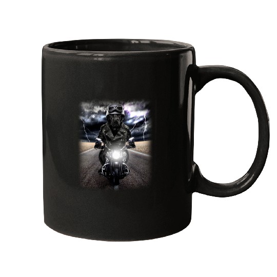 Labrador Lab Dog Black Labrador Cruising on Motorcycle in Highway Dog Mugs