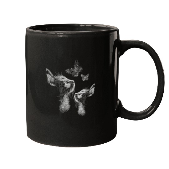 Cat with Kitten and Butterflies scribble art Mugs
