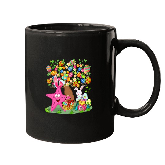 Bunny Starfish Hunting Easter Eggs With Chick Cute Tree Mugs