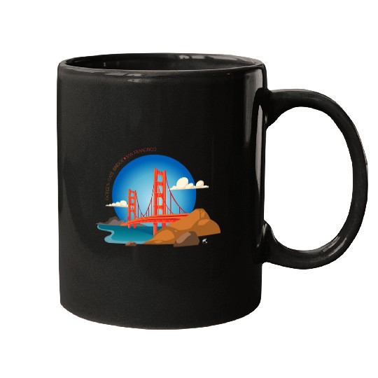 Golden Gate Bridge illustration with the inscription Mugs