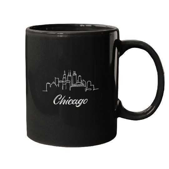 Chicago City Skyline American Outline Illinois Souvenir Idea Mugs