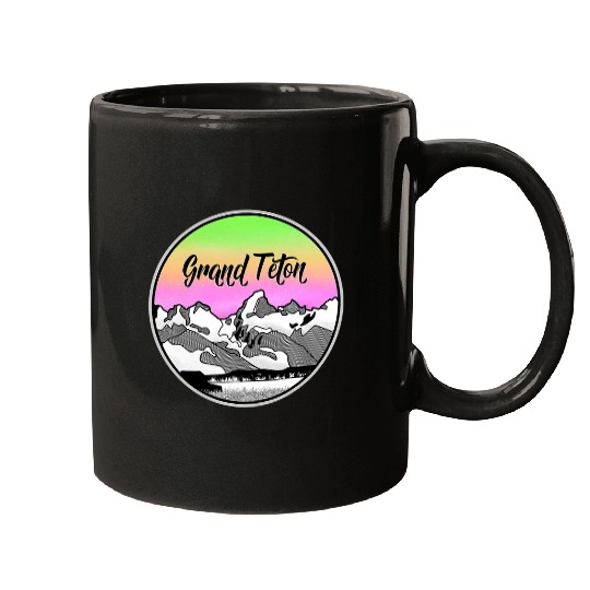 Grand Teton Jackson Hole Mountains illustration Mugs