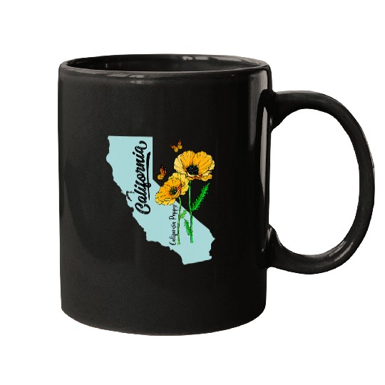 californias Poppies Flower Botanical Illustration Women Girls Mugs