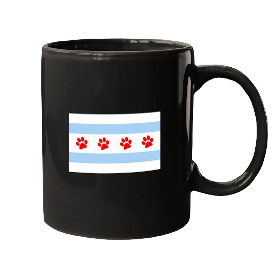 DOG LOVERS CHICAGO FLAG Paw Prints Custom Mugs