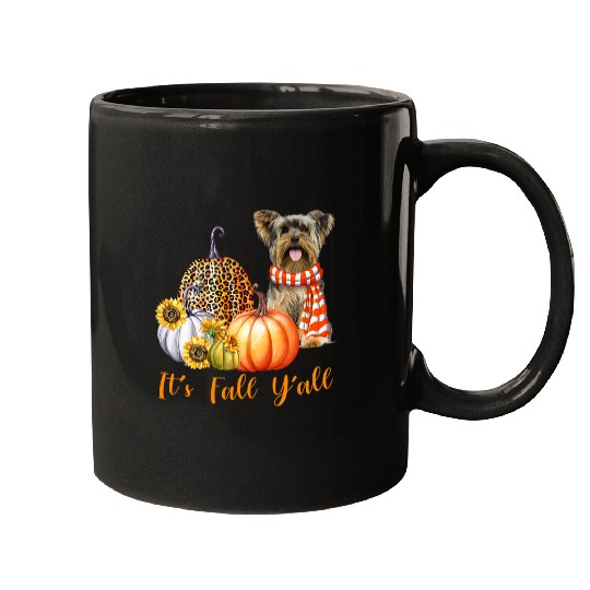 Its Fall Yall Yorkie Dog Leopard Pumpkin Fall Mugs