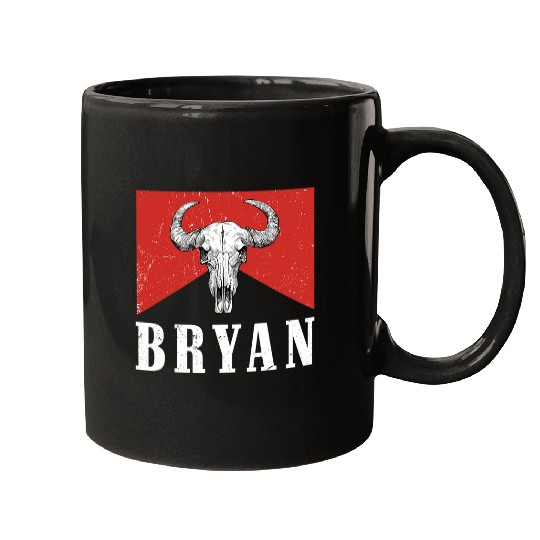 Retro Bryan Bull Skull Western Country Bryan Cowboy Cowgirls 1 Mugs