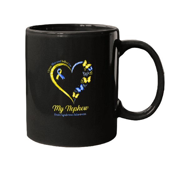 I Wear Blue Yellow for Nephew Butterflies Down Syndromes Mugs