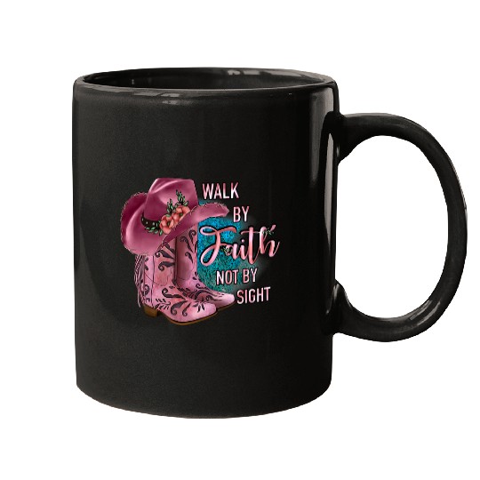 Retro Cowboy Boot Walk By Faith Not By Sight Western Cowgirl Mugs
