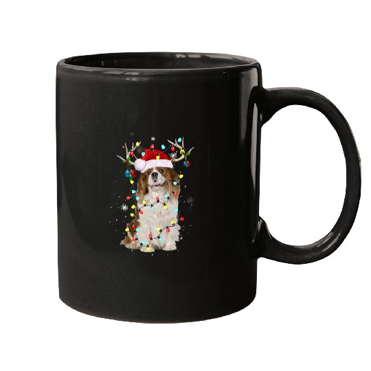 Santa Cavalier King Charles Spaniel Reindeer Light Christmas90 Mugs