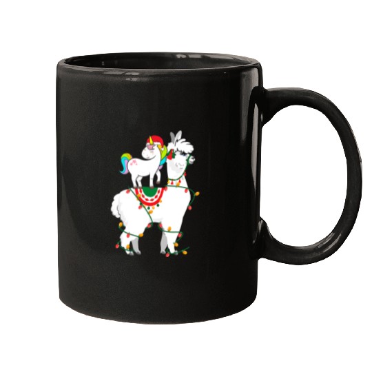 Riding Llama Lights Santa Funny Christmas Pajama Mugs