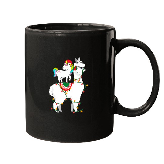 Riding Llama Lights Santa Funny Christmas Pajama Mugs