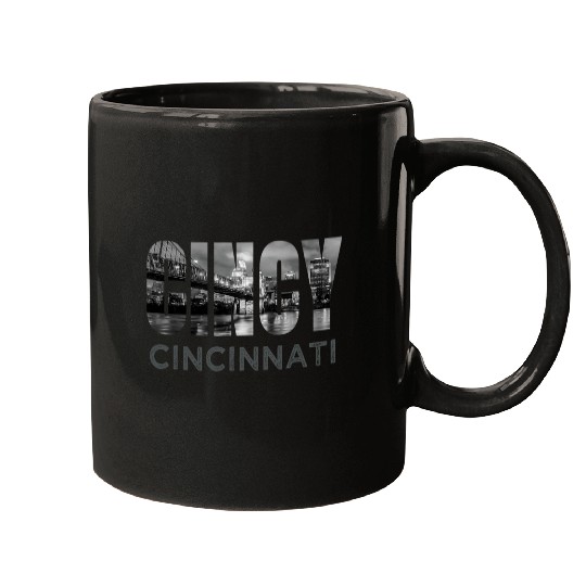 Cincy Downtown Cincinnati Ohio Skyline Art homes City Gift Mugs