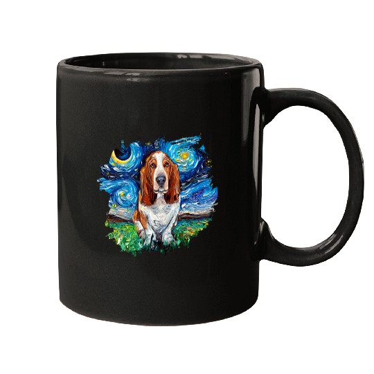 Basset Hound Starry Night Impressionist Dog Art by Aja Mugs
