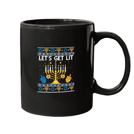 Lets Get Lit Hanukkah Jew Menorah Jewish Chanukkah Xmas3 Mugs