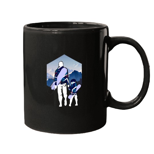 Skiing Ski Fathers Day Dad and Son Matching Snowboarding Mugs