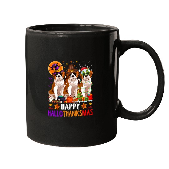 Happy Hallothanksmas Bernard Dog Halloween Christmas Mugs