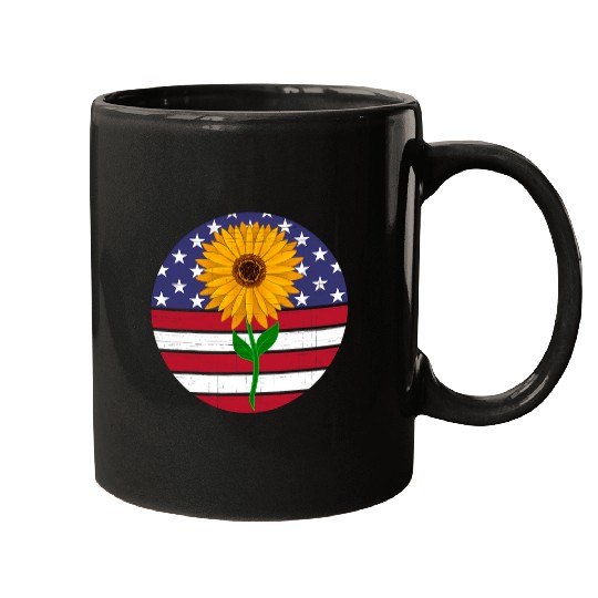 Sunflower Distressed flag circle Mugs