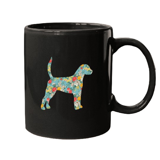 English Foxhound Flower Silhouette Floral Dog Mugs