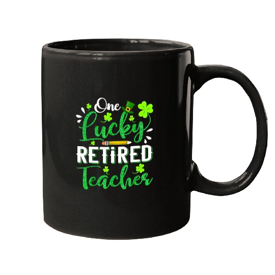 Teacher Job One Lucky Retired Teacher Pencil Shamrock St Patricks Day Mugs