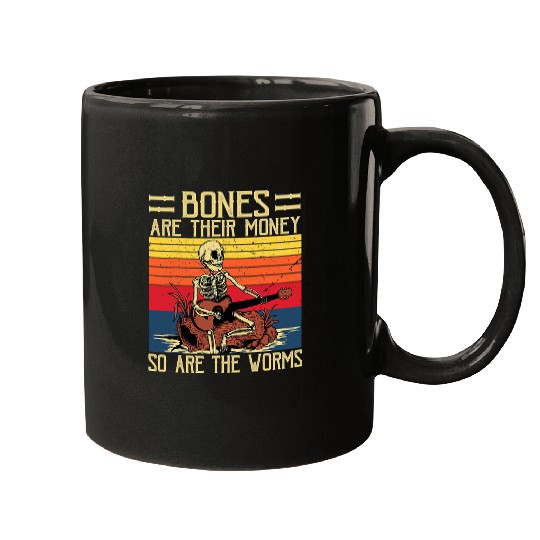 Skeletons Skulls Bones Are Their Money Skeletons Playing Guitar Retro vintages 8 Skull Mugs